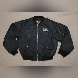 VINTAGE Men's Harley-Davidson Black Reflective MA-1 Bomber Jacket Coat Size XL